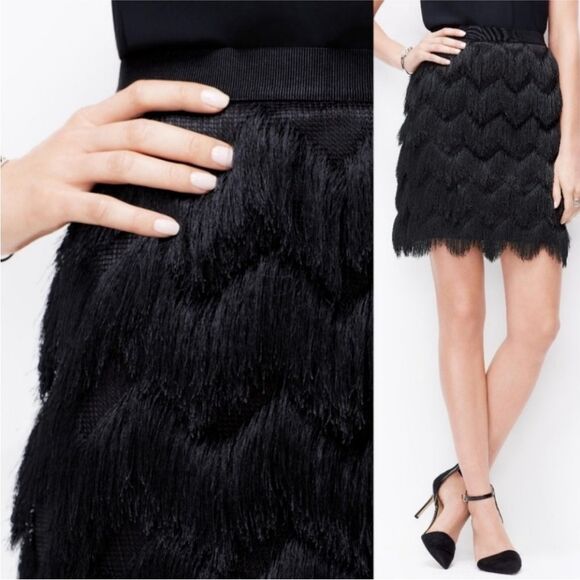 BCBGMaxAzria Black fringe Mini Skirt, S - Picture 3 of 9